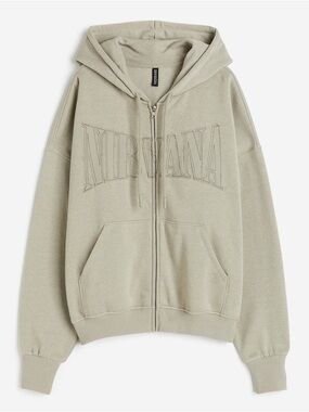 OVERSIZED PRINTED HOODED  Nirvana Jacket, Beige, size small